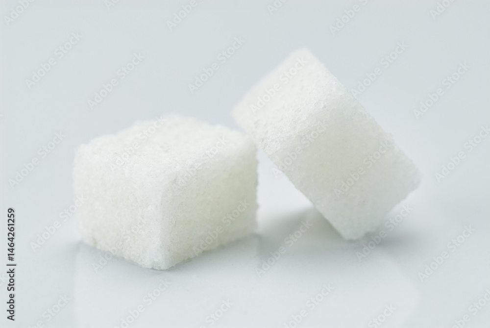 Close-Up of Two White Sugar Cubes on a Clean Surface.. Close-Up of Two White Sugar Cubes on a Clean Surface..