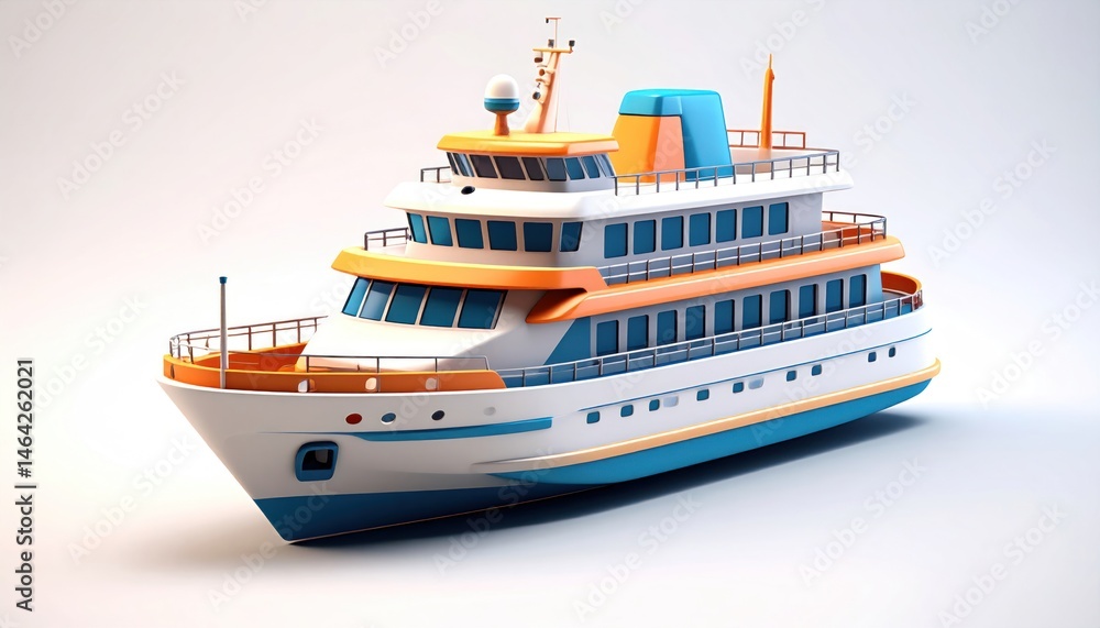 Fototapeta premium Cartoon Cruise Ship on White Background