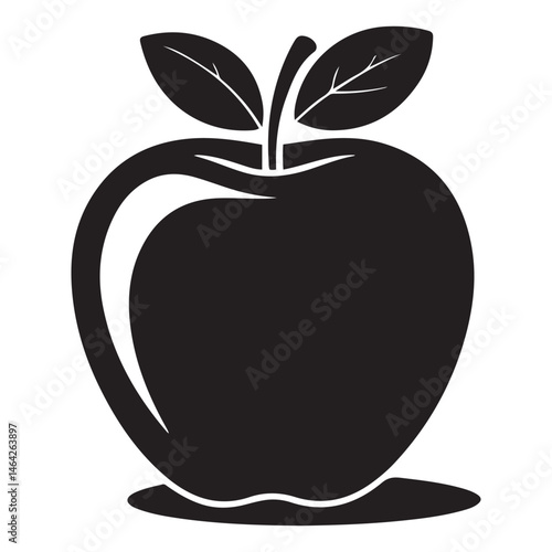 Fresh juicy apple vector illustration with leaves and organic fruit design Vector Black silhouettes. with white background