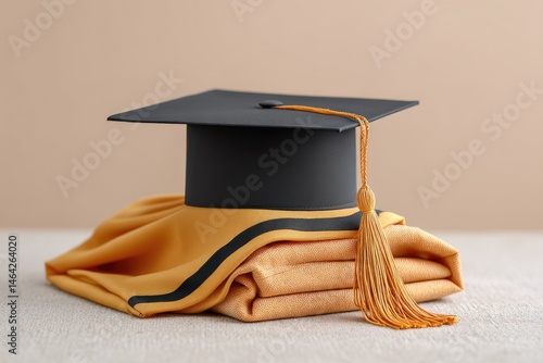 Graduation Cap Elegantly Resting on a Folded Academic Gown Ready for a Special Ceremony