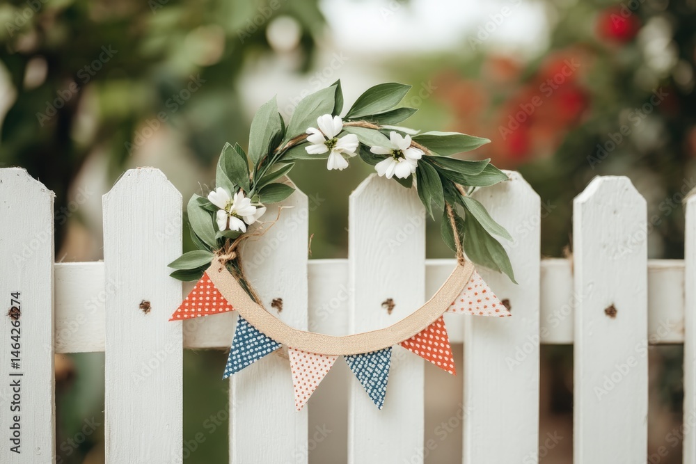 Handmade Patriotic Wreath Adorned With Mini Flags for Festive Outdoor Decor