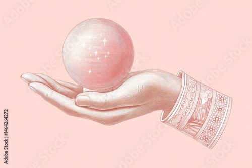 Obraz na płótnie Hand-drawn Victorian Hand Holding a Celestial Sphere With Intricate Detailing and Soft Colors w salonie