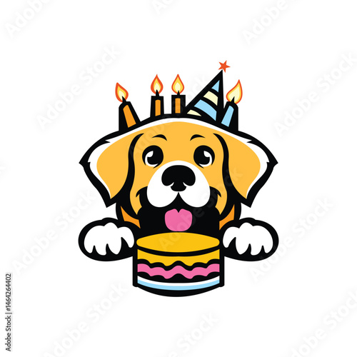 Cute Dog Celebrating Birthday with Cake and Candles