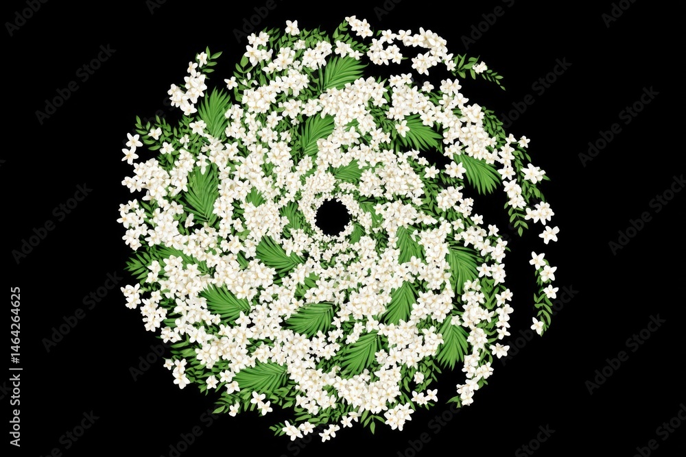 Hurricane Symbol Formed With Leaves and Flowers Creates a Striking Contrast on a Dark Background, Showcasing Nature's Artistry and Resilience
