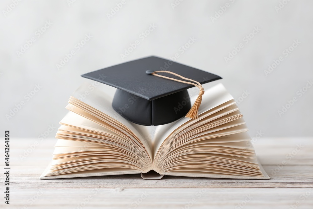 Open Book With Graduation Cap Symbolizes Educational Achievement and Success in a Learning Environment