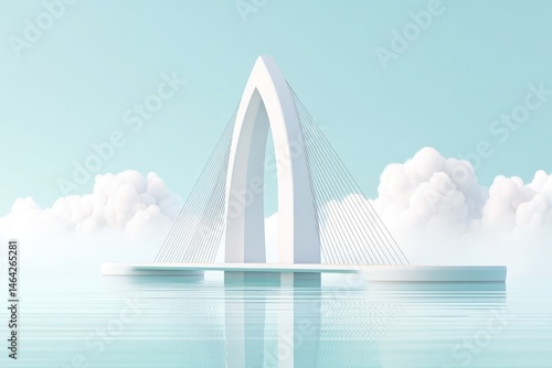 Obraz na płótnie Minimalist Bridge Design Symbolizes Connection Between Land and Water in a Serene, Cloud-Filled Environment During Daylight w salonie