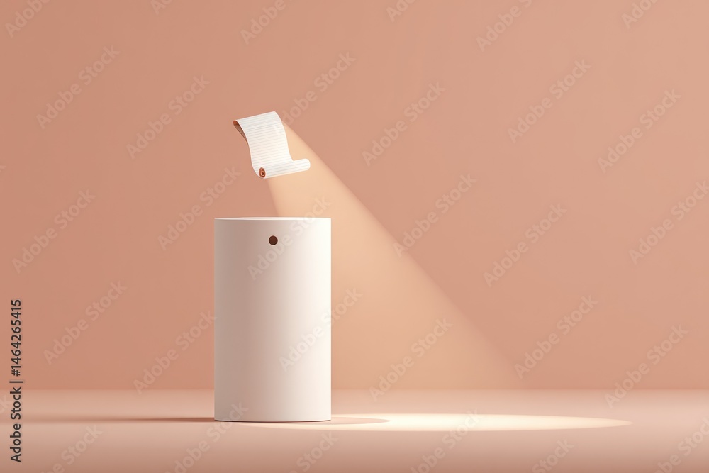 Modern Podium Showcasing a Floating Diploma Scroll in a Minimalist Setting With Warm Lighting