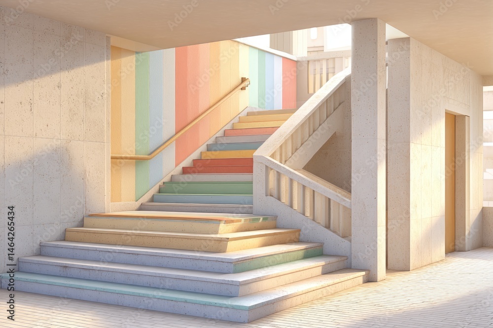Modern Staircase With Colorful Inclusive Design Promoting Accessibility and Engagement in a Vibrant Environment