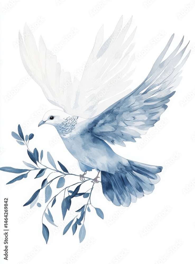 Fototapeta premium a dove with open wings holding an olive branch in its beak, international day of living together in peace, peace day pastel vector clip art