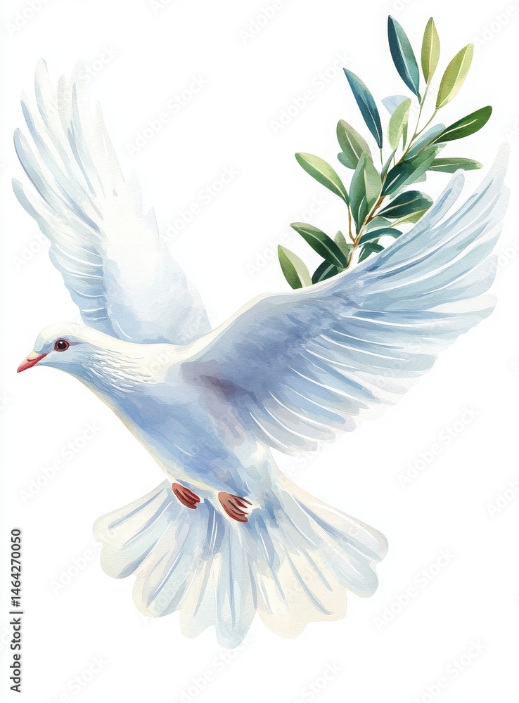 Obraz premium a dove with open wings holding an olive branch in its beak, international day of living together in peace, peace day pastel vector clip art