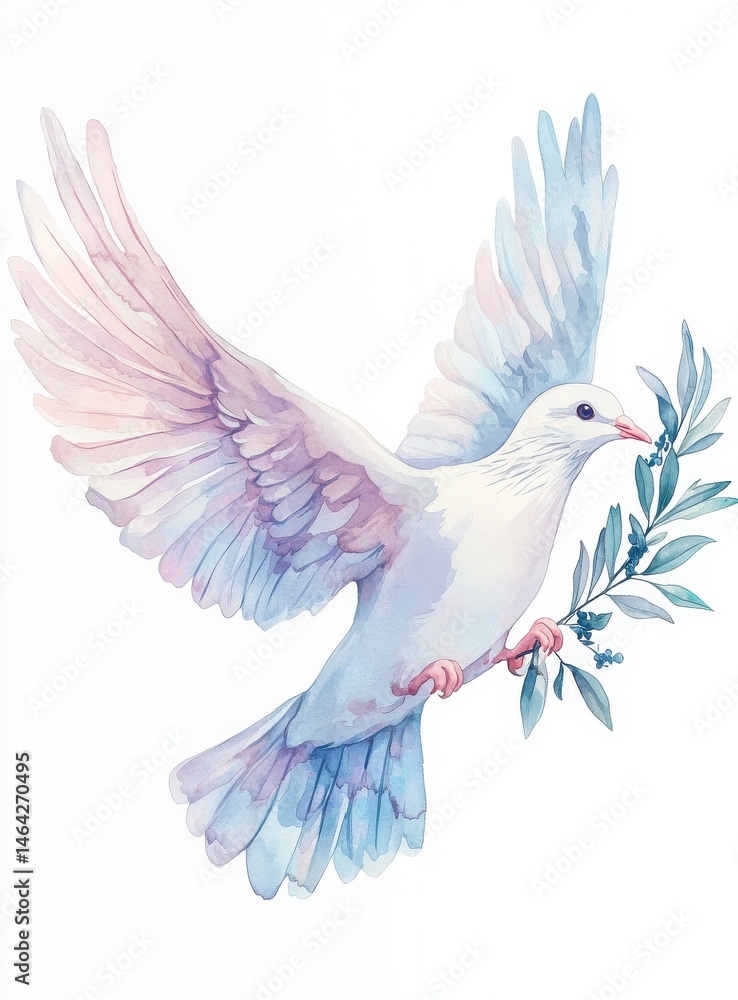 Obraz premium a dove with open wings holding an olive branch in its beak, international day of living together in peace, peace day pastel vector clip art