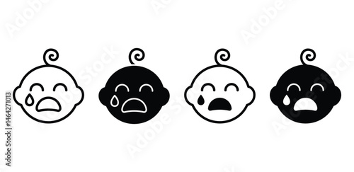 Crying Baby Icons Black and White Color Vector Design Illustrations