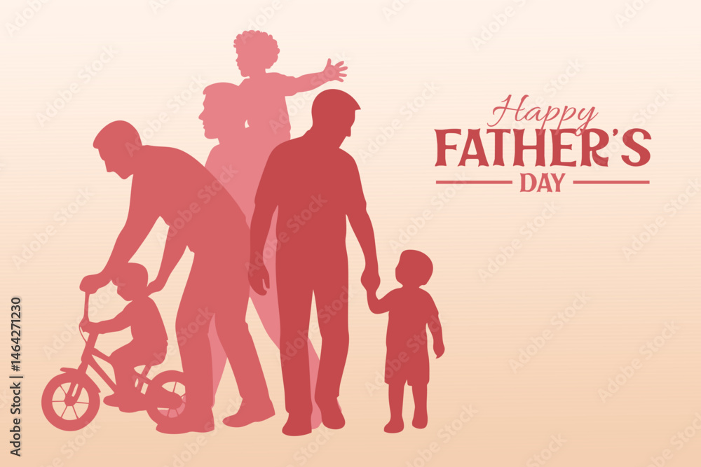 Silhouettes of fathers interacting with children in different activities. Happy Father's Day greeting or banner. Parenting, love, guidance, support, and fatherhood. Vector Illustration Silhouettes of fathers interacting with children in different activities. Happy Father's Day greeting or banner. Parenting, love, guidance, support, and fatherhood. Vector Illustration
