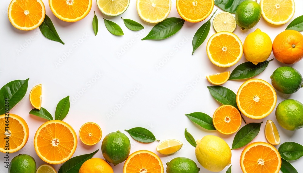 Vibrant assortment of fresh citrus fruits including oranges, lemons, and limes with green Vibrant assortment of fresh citrus fruits including oranges, lemons, and limes with green