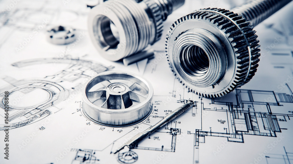 Detailed sketch of a gear mechanism. Blueprint pattern for tech and engineering. Technical drawing of gears. Draft and blueprint for a complex mechanism. Technology concept