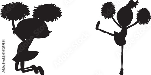 Cheerleader Silhouette with Pom-Poms - Adobe Stock Vector