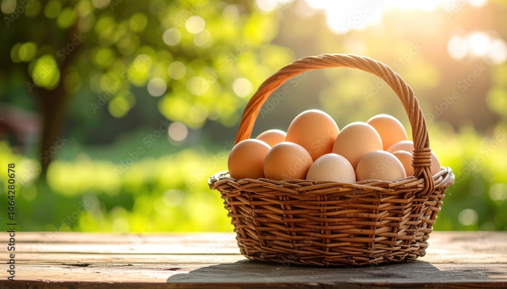 Egg Basket on Table in Sunlight Egg Basket on Table in Sunlight
