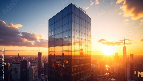 Cityscape at Sunset with Glass Building
