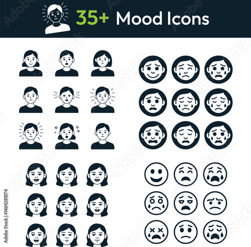 Wallpaper Mural Black and White Cartoon Avatar Icons – Vector Emoticons with Facial Expressions and Moods Torontodigital.ca