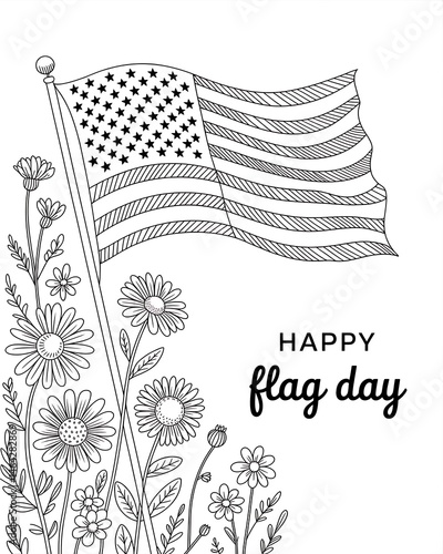 Happy Flag Day Floral Design Coloring Page
