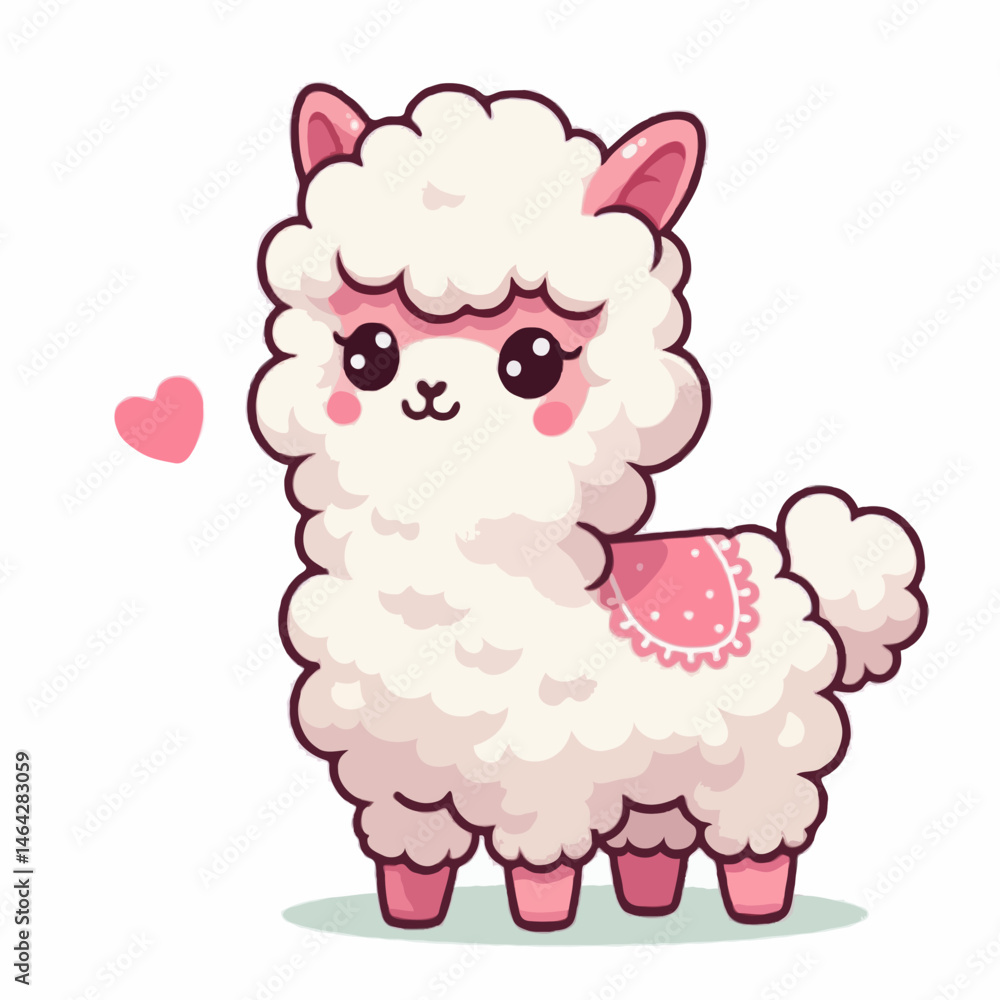 A funny cartoon alpaca vector illustration shows a cute lamb, a happy farm animal with wool, in a fun and loving design A funny cartoon alpaca vector illustration shows a cute lamb, a happy farm animal with wool, in a fun and loving design