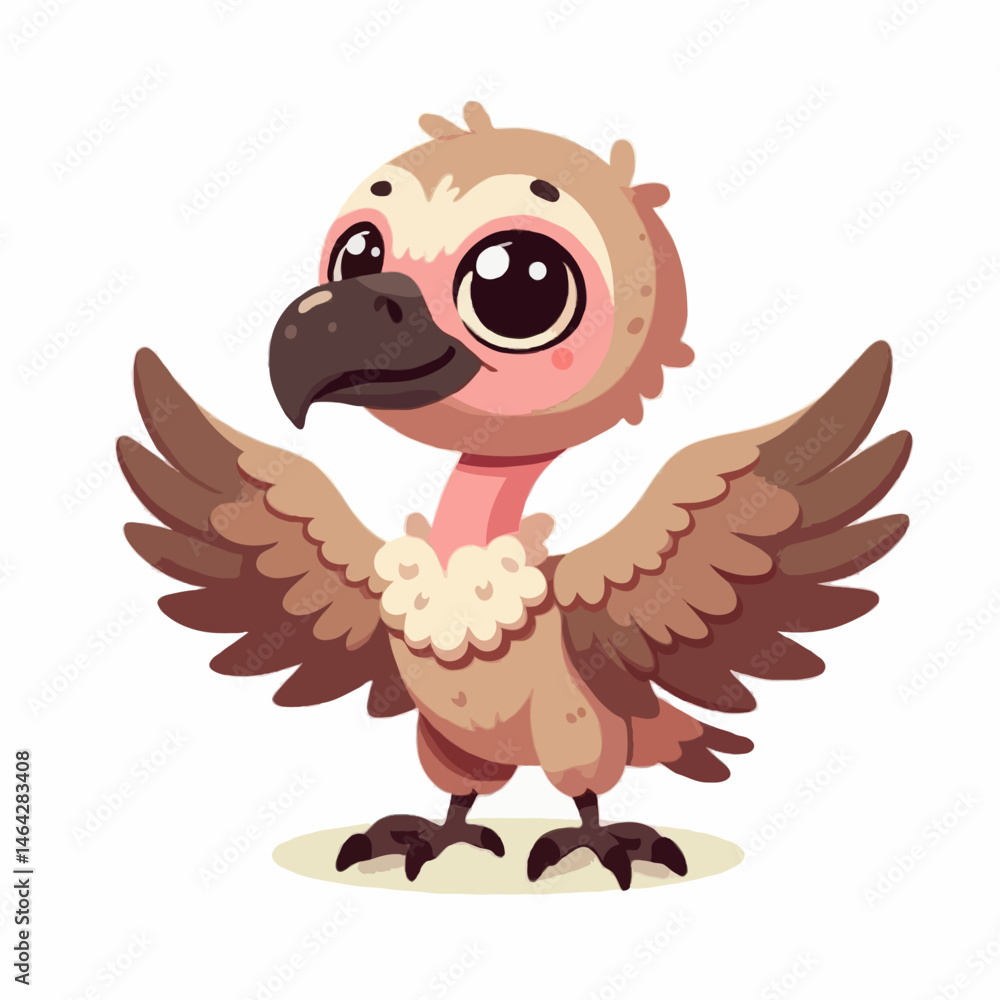Obraz premium Cute cartoon animal vector art illustration of a happy brown Vulture with a wing