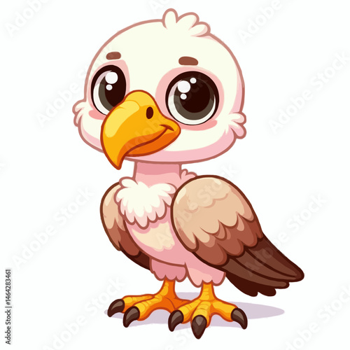 A funny blue cartoon bird illustration, a cute happy chicken character with a beak and wings, is a vector art icon