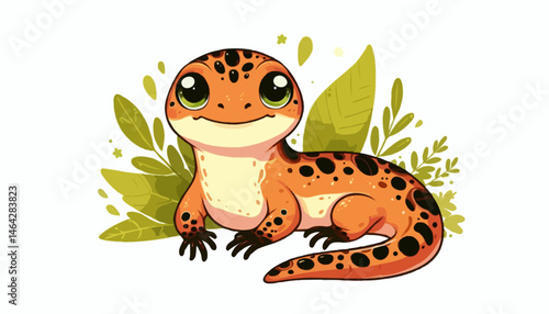 A funny cartoon newt, a cute animal vector illustration, shares a laugh with a green frog character