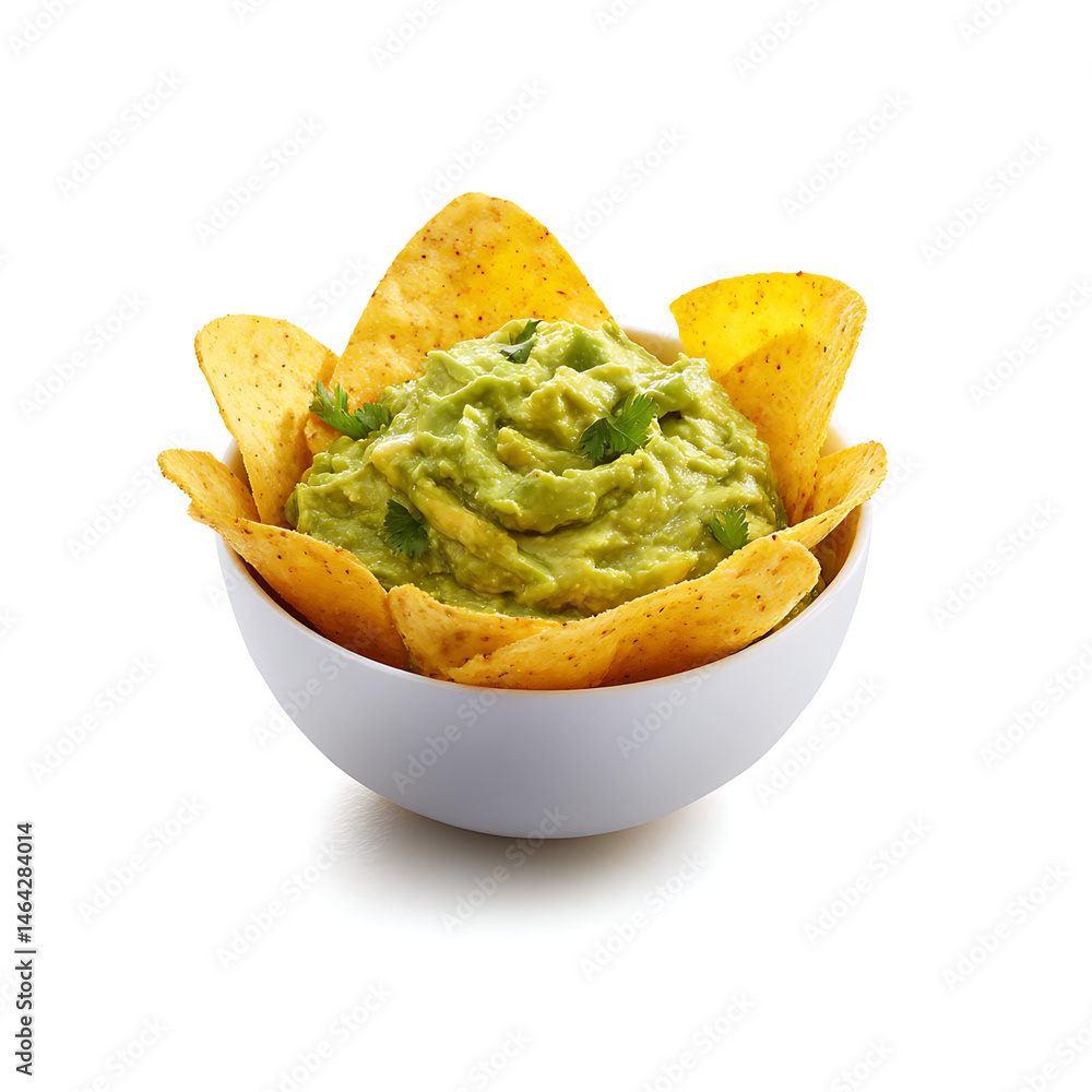 Freshly prepared guacamole with tortilla chips