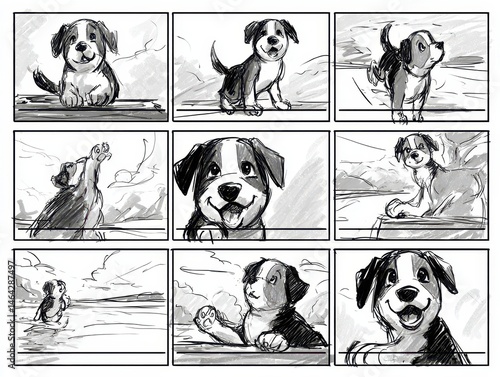 Wallpaper Mural Animated puppy storyboarding sketches of a playful dog. Torontodigital.ca
