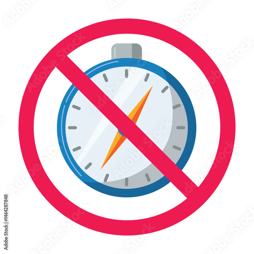 Forbidden sign with compass icon, no compass sign, compasses prohibition sign, flat icon design vector illustration