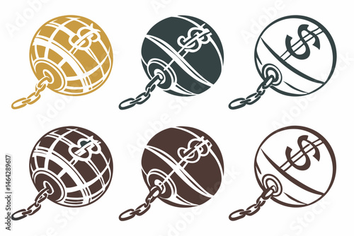 set of Money Ball & Chain silhouette vector illustration