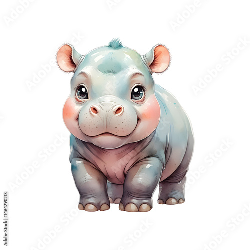 watercolor cute hippopotamus