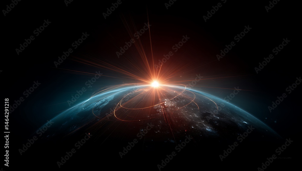Obraz premium Global Network Connection Earth Sunrise Technology Innovation
