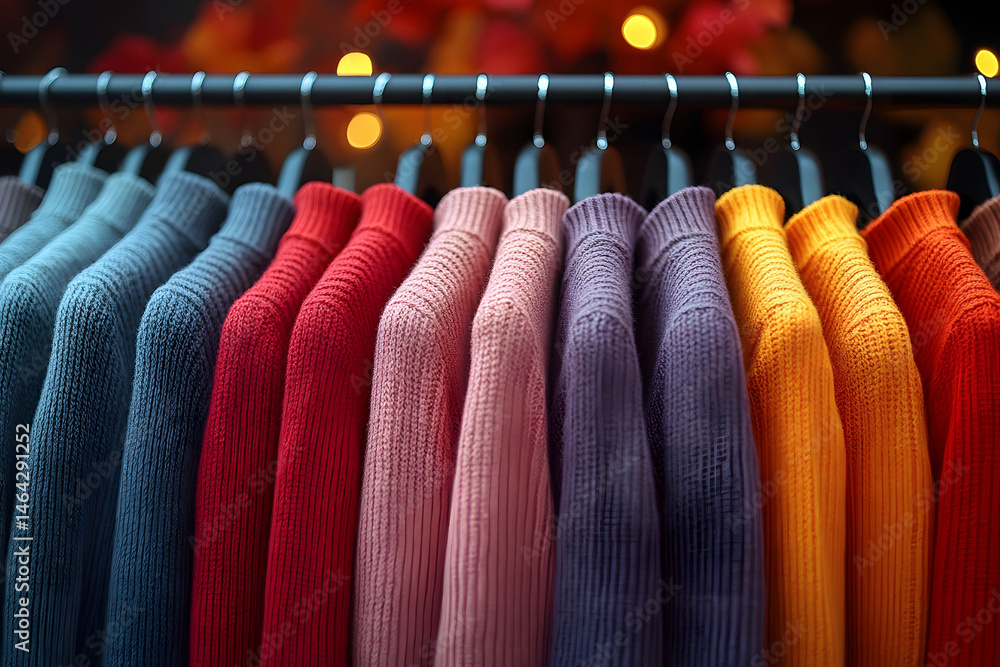 Colorful Knit Sweaters on Display - Vibrant Fashion for Autumn Wardrobe