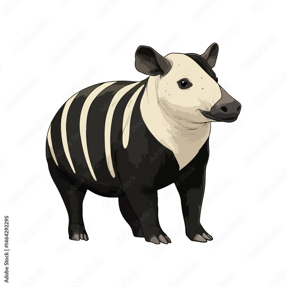 Naklejka premium malayan tapir, animal, vector, transparent background, mammal, wildlife, zoo, large, big, nature, cute, isolated