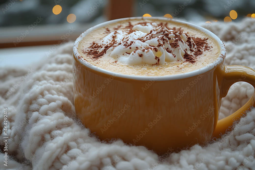 Cozy Winter Scene with Hot Chocolate in a Warm Knit Setting for Seasonal Comfort