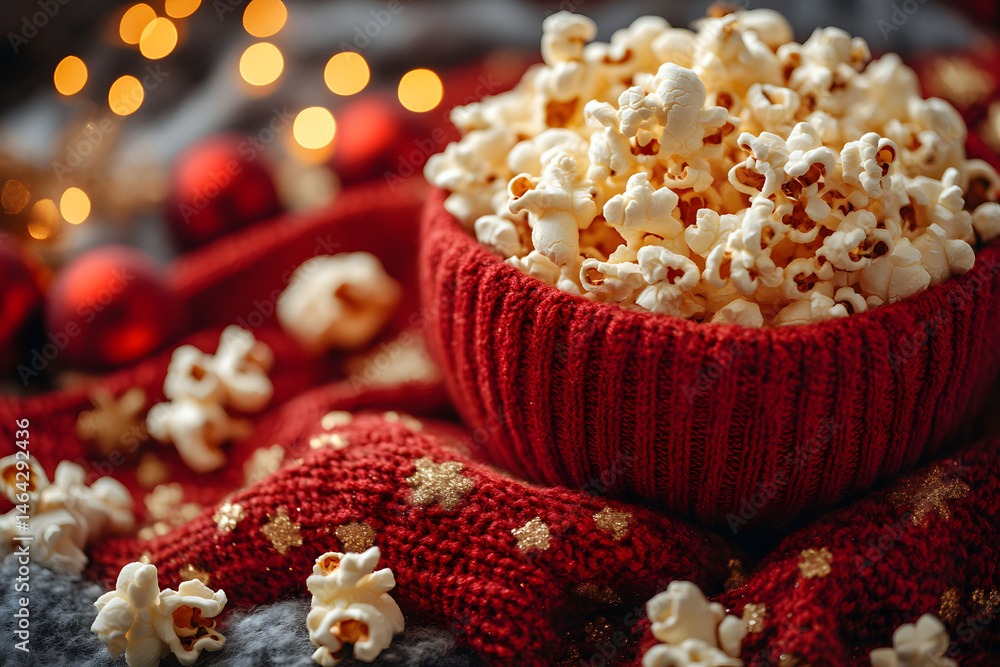 Cozy Winter Celebration with Popcorn and Festive Warmth for Holiday Design