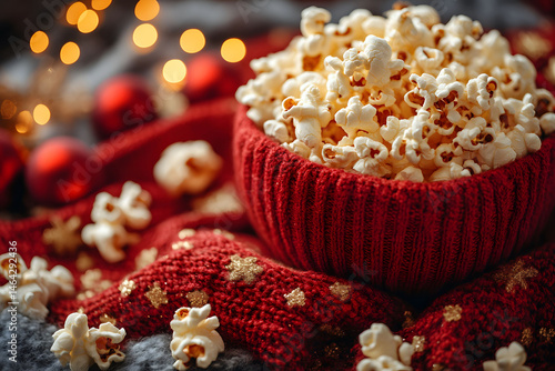 Obraz na płótnie Cozy Winter Celebration with Popcorn and Festive Warmth for Holiday Design w salonie