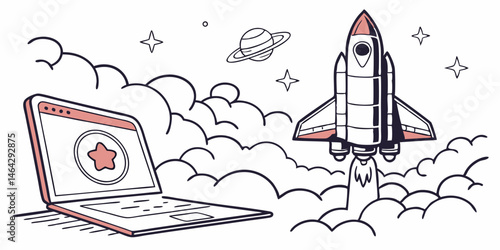 Cartoon space shuttle rocket fly illustration, a vector transport icon for air travel design