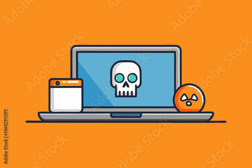 Online shopping on a digital screen with flat vector icons illustrates the modern internet business