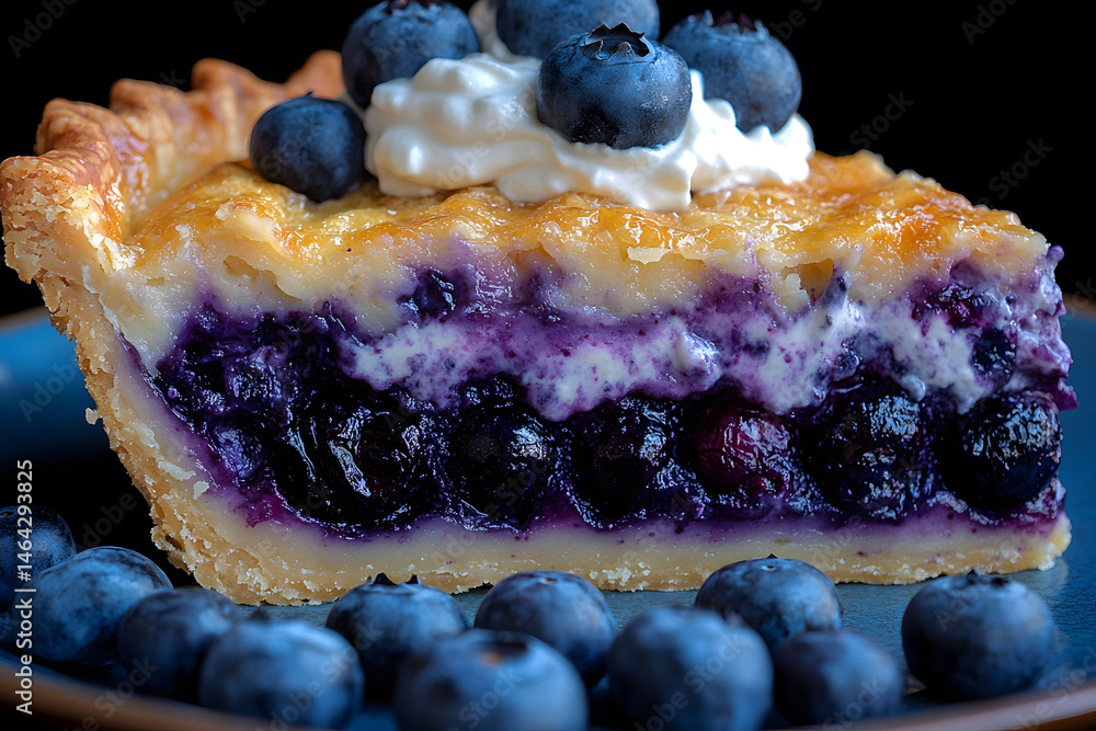 Delicious Blueberry Pie Slice with Whipped Cream for Dessert Photography