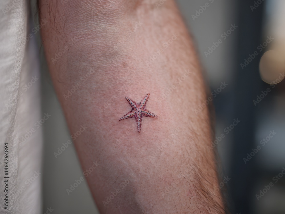 Obraz premium Tiny starfish tattoo on a person's forearm.