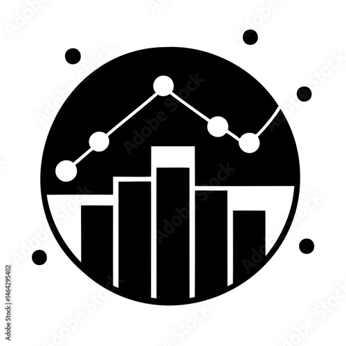 Financial data analysis chart with bar graph and line graph for business and investment tracking tools isolated on transparent background