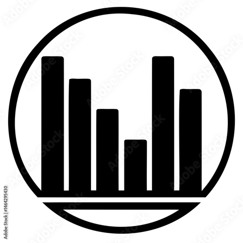 Black and white bar chart graph icon for data analysis and statistical report infographic presentation use isolated on transparent background
