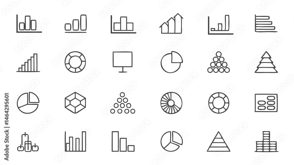 Collection of various data visualization charts and graphs for business analysis and presentations use cases isolated on transparent background Collection of various data visualization charts and graphs for business analysis and presentations use cases isolated on transparent background