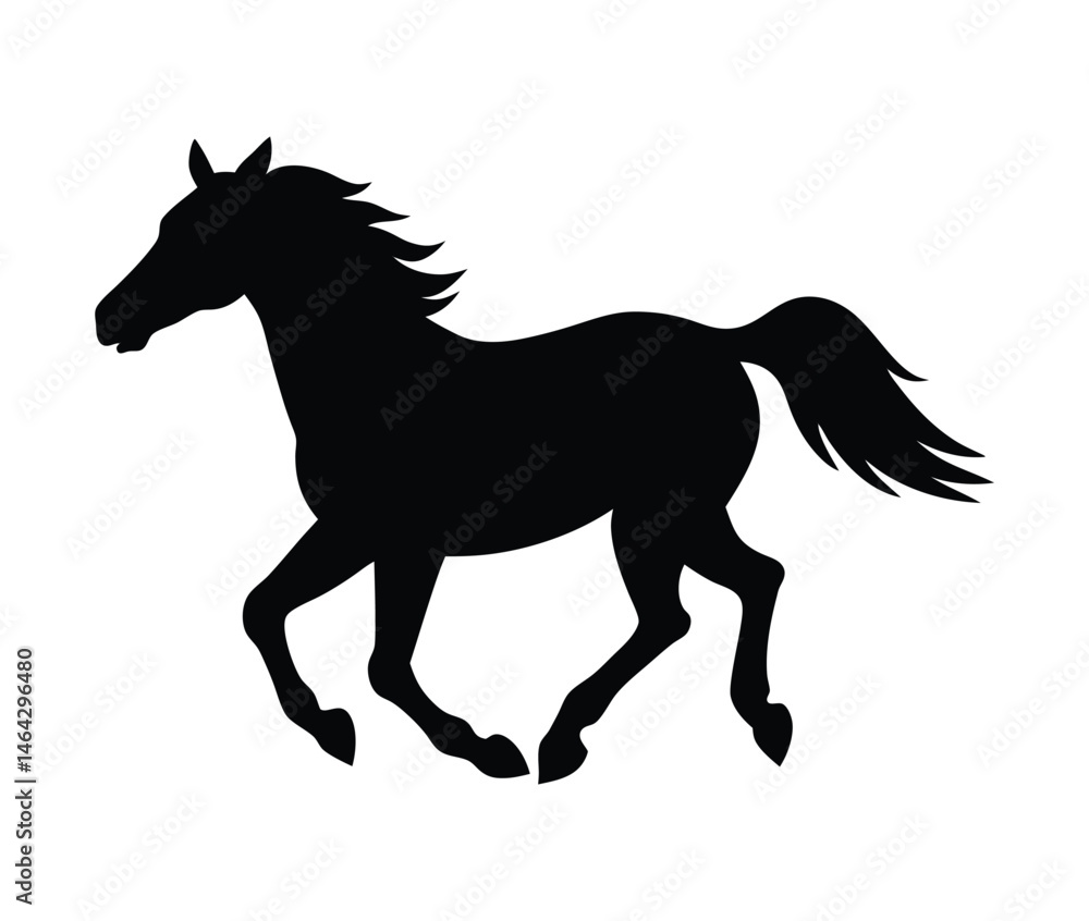 Silhouette of a horse in running action, vector silhouette. Silhouette of a horse in running action, vector silhouette.