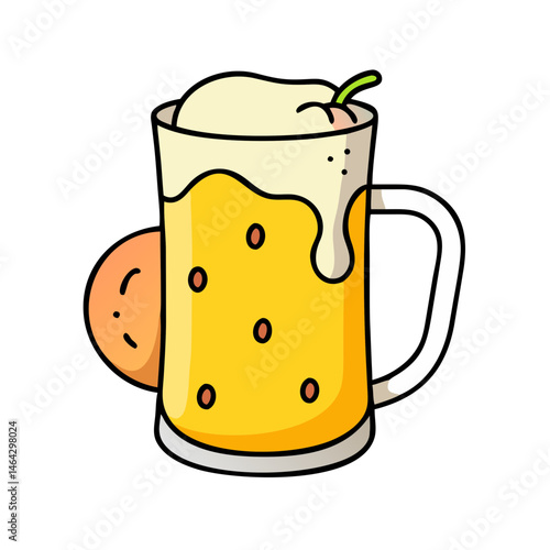 Refreshing mug of frothy beer with an orange slice cartoon vector illustration