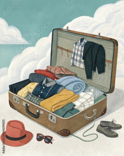 Obraz na płótnie A suitcase overflowing with various clothing styles and accessories signifying the exploration of different identities roles and personal expressions. w salonie