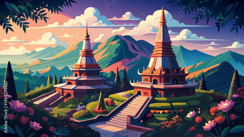 
The best of landscape in Chiang Mai. Pagodas Noppamethanedol & N. These majestic twin pagodas, perched high on Doi Inthanon, rise above the clouds with grace and spiritual elegance. Surrounded by per